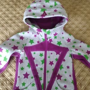 IVIVVA Girl By Lululemon Grey Hoodie Jacket with Purple and Green Star Pattern